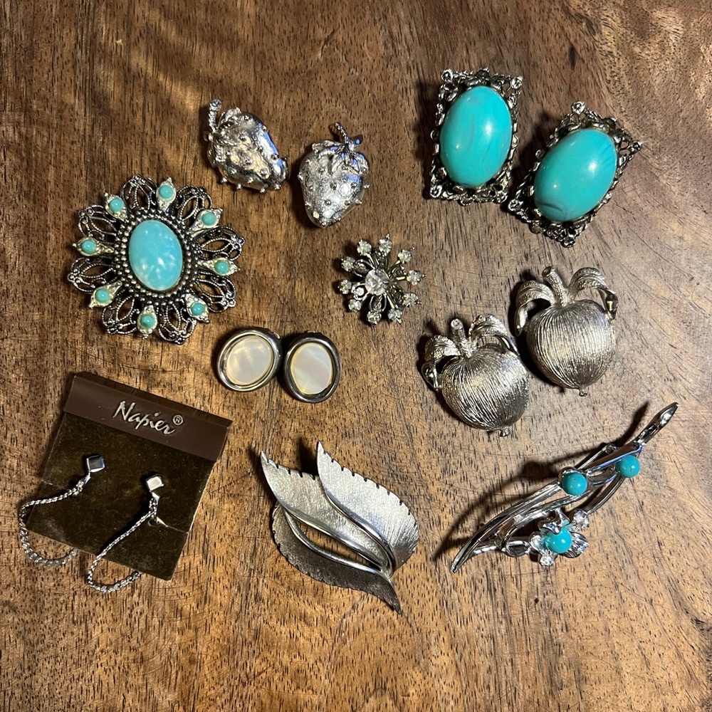 Vintage Silver Tone and Turquoise Jewelry Lot